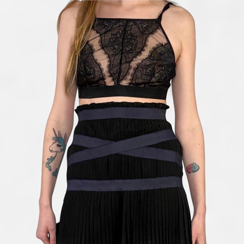 Soma Breathtaking High Neck Sheer Black Tattoo Lace Bralette Sz M